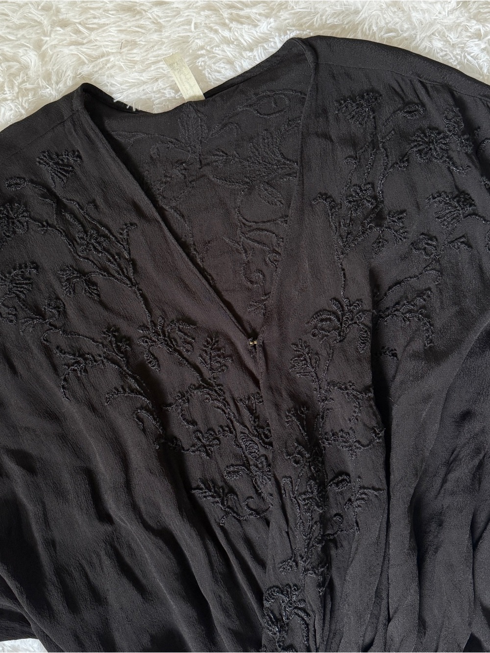 Free People Black Embroidered V-Neck Blouse Bodysuit